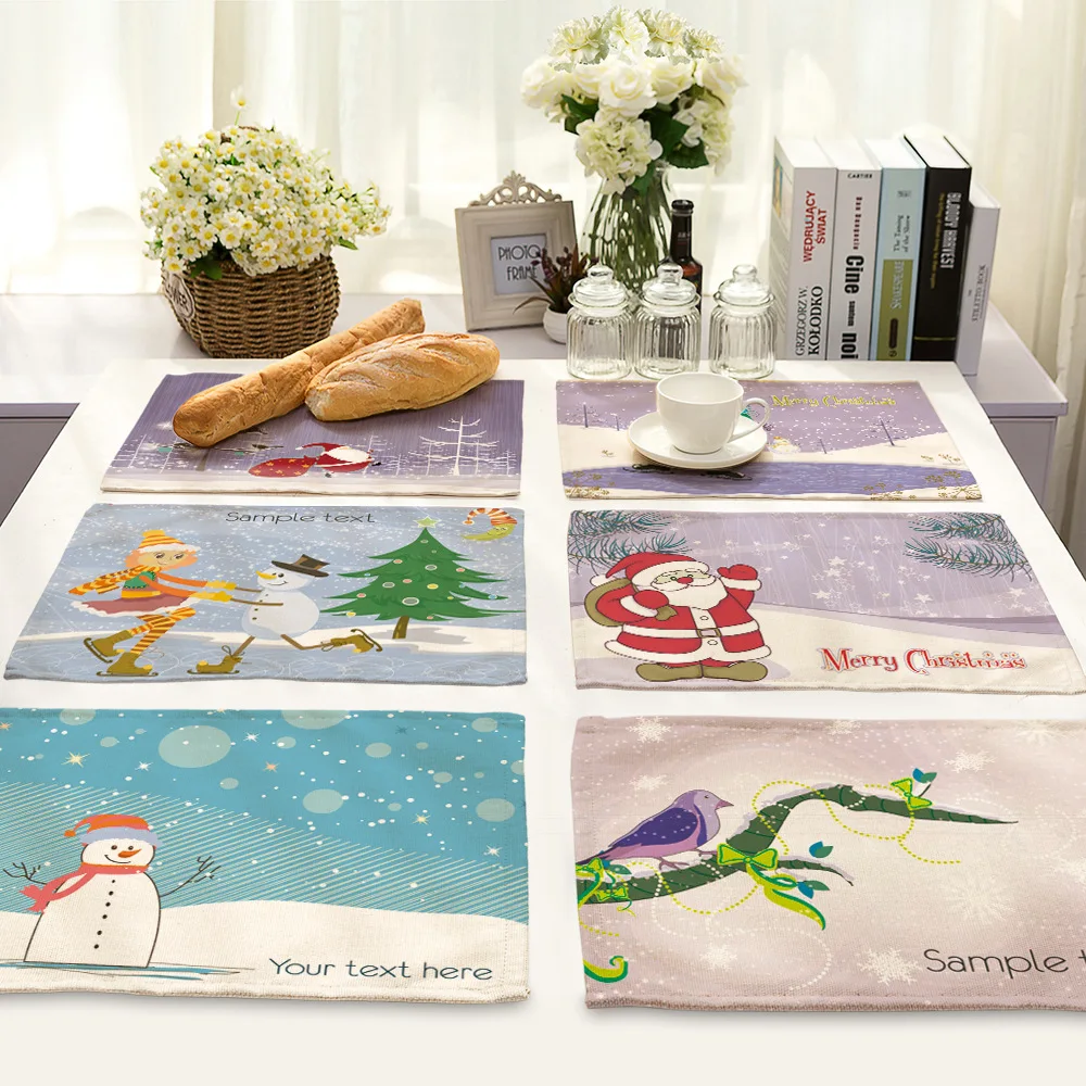 

Christmas Snowman Placemat Rectangle Cotton Linen Table Mats for Dining Table Nordic Home Kitchen Accessories Drink Coasters