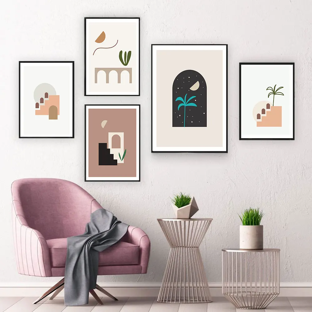 

Boho Archway Poster Abstract Moon Ladder Canvas Painting Nordic Palm Art Print Modern Wall Picture For Living Room Home Decor