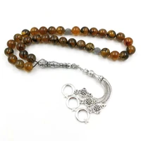 tasbih natural brown agates stone islamic rosary misbaha 33beads metal tassels arabic fashion bracelet jewelry accessories gift