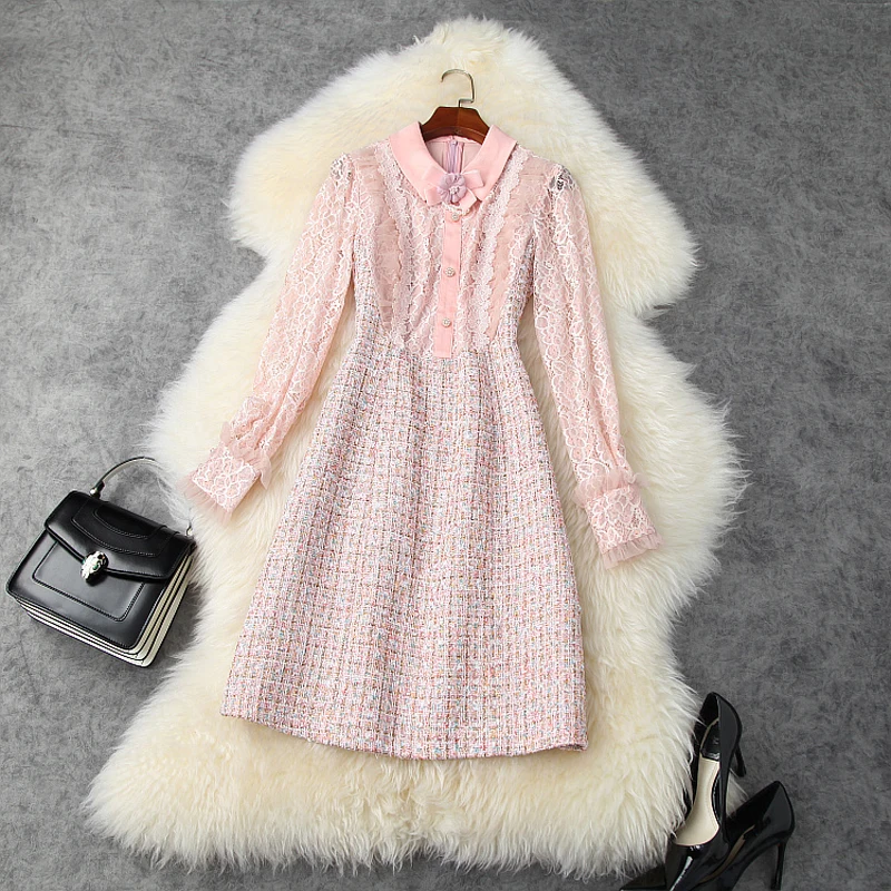 

new Celebrities 2021 Sweet lace party dress autumn Women winter Shirt Princess Dress Vintage Sweet long sleeve ladies dresses