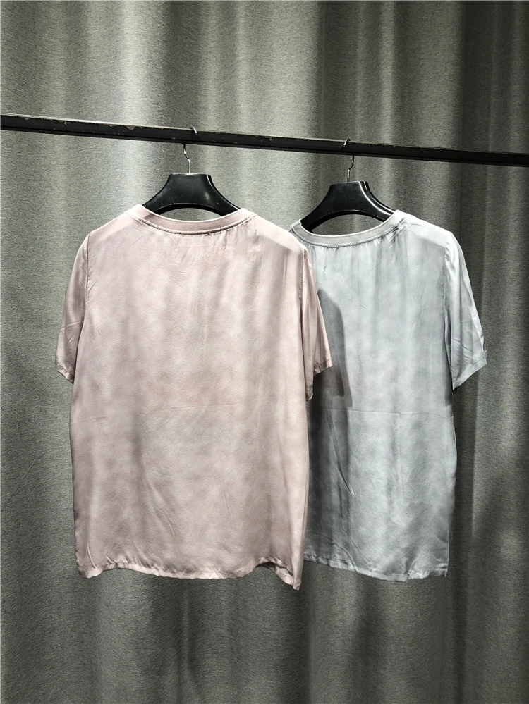 

Woman Tshirts 2021 New Summer Products Fashion Pure Silk Round Neck Short Sleeve Pullover Animal Pattern On Chest