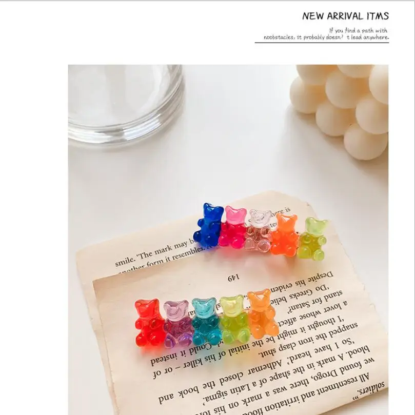 

Korean Style Candy-colored Jelly Bear Shape Resin Hair Clips Cute Cartoon Animal Hairpin Women Girls Hair Acccessories T1463
