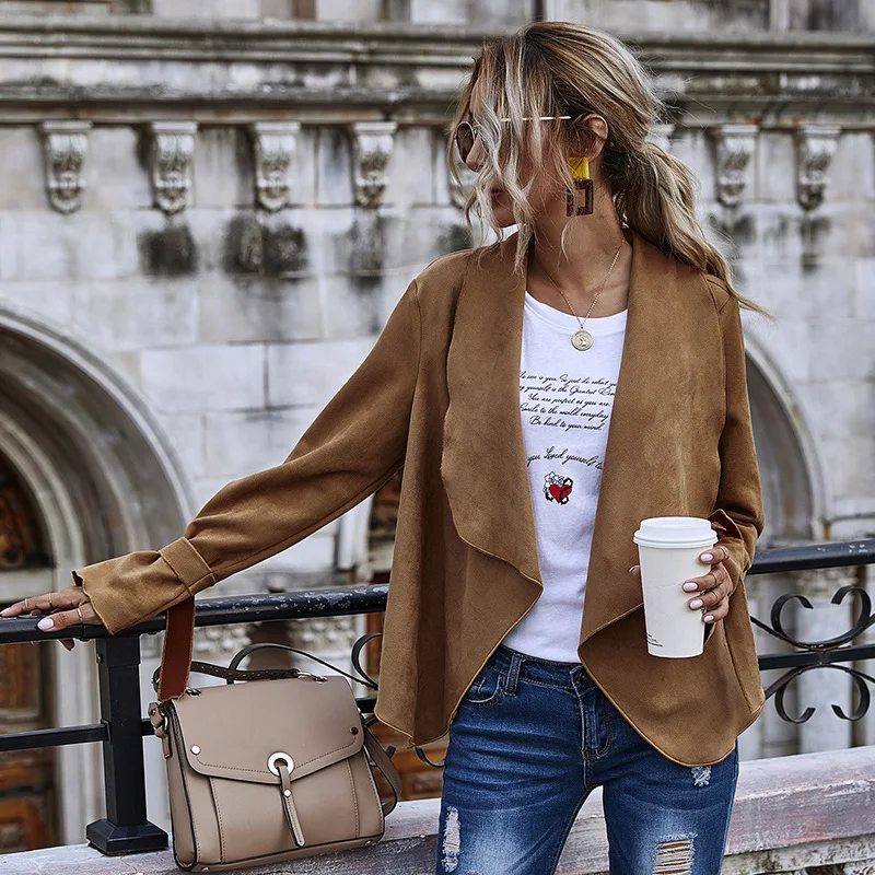 

Autumn Long Sleeve Coat Women Cardigan Casual Harajuku Loose Woman Clothes Fashion Bomber Jacket Women Large Lapel Suede Jacket