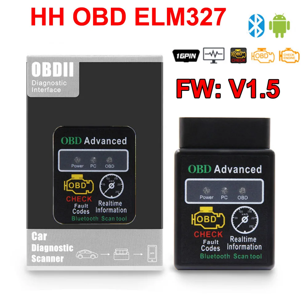 

New Auto Diagnosis Scanner V1.5 OBD2 HH OBD ELM327 Works For Android Torque Bluetooth ELM327 HH OBD Interface ELM 327