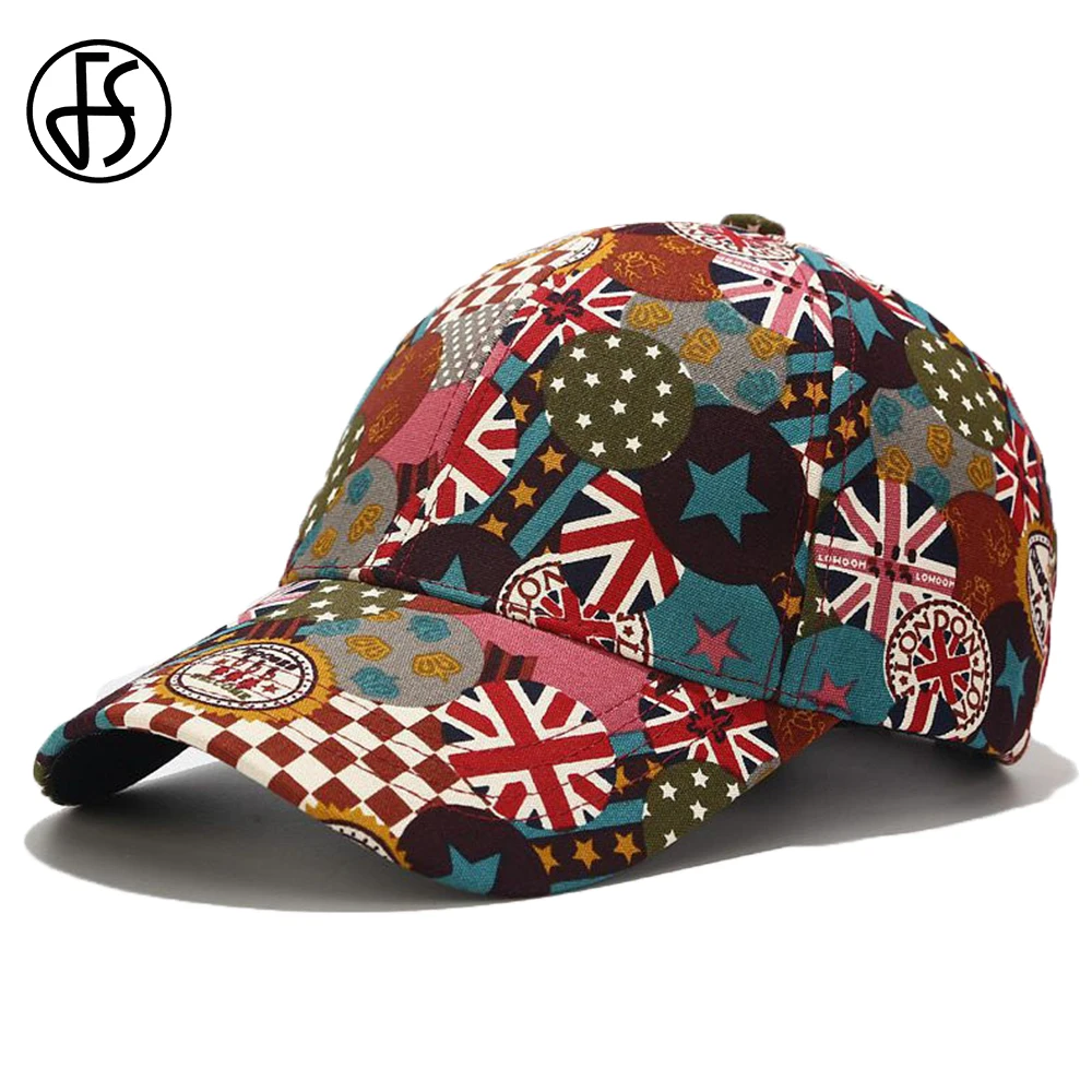 

FS Trendy Street Letter Graffiti Baseball Cap For Women Summer Hip Hop Caps British Flag Print Brand Men Hats Casquette Homme