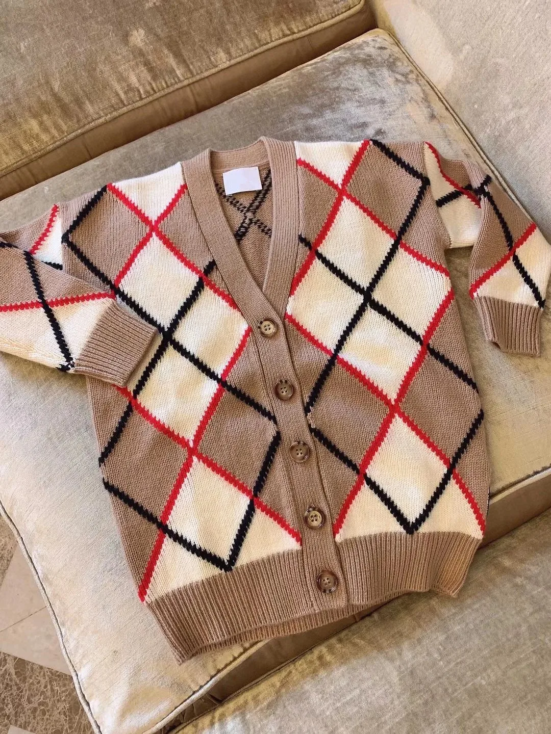 

2021 Kids Sweaters Plaid Pattern Knitted Toddler Baby Mother Knitting Clothes