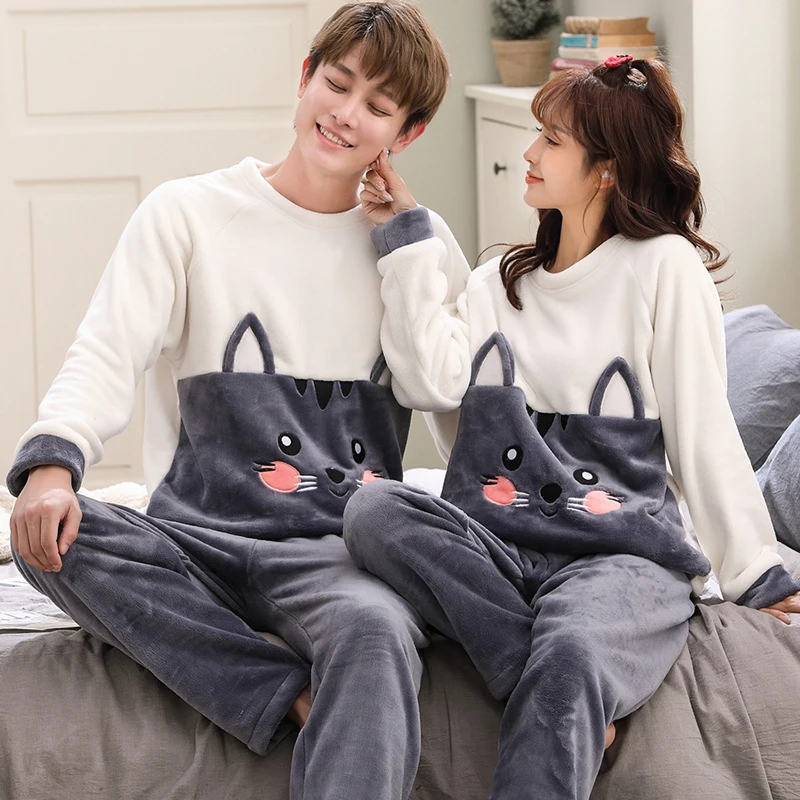 Женская пижама зимняя фланелевая Домашняя одежда с длинным рукавом Мужская