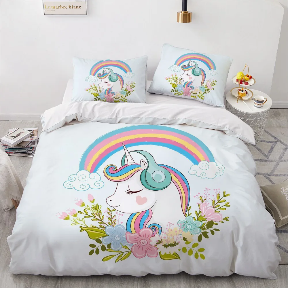 

Cartoon 3D Duvet Cover Set Unicorn Pink Comforter Bedding Set Cute Design Custom Bedclothes Colorful Bed Comforters For Kid Baby