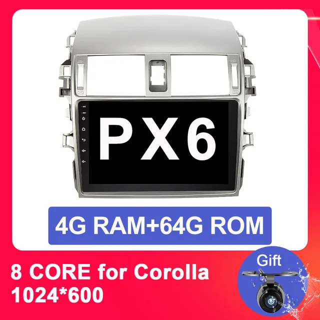 4G 64G PX6 Eunavi TDA7851 2 din Android 9,1 Автомобильный мультимедийный dvd плеер gps для Защитные чехлы для сидений, сшитые специально для Toyota Corolla 2007 2008 2009 2010 2011 1024*600 стерео радио - Цвет: 4G 64G PX6