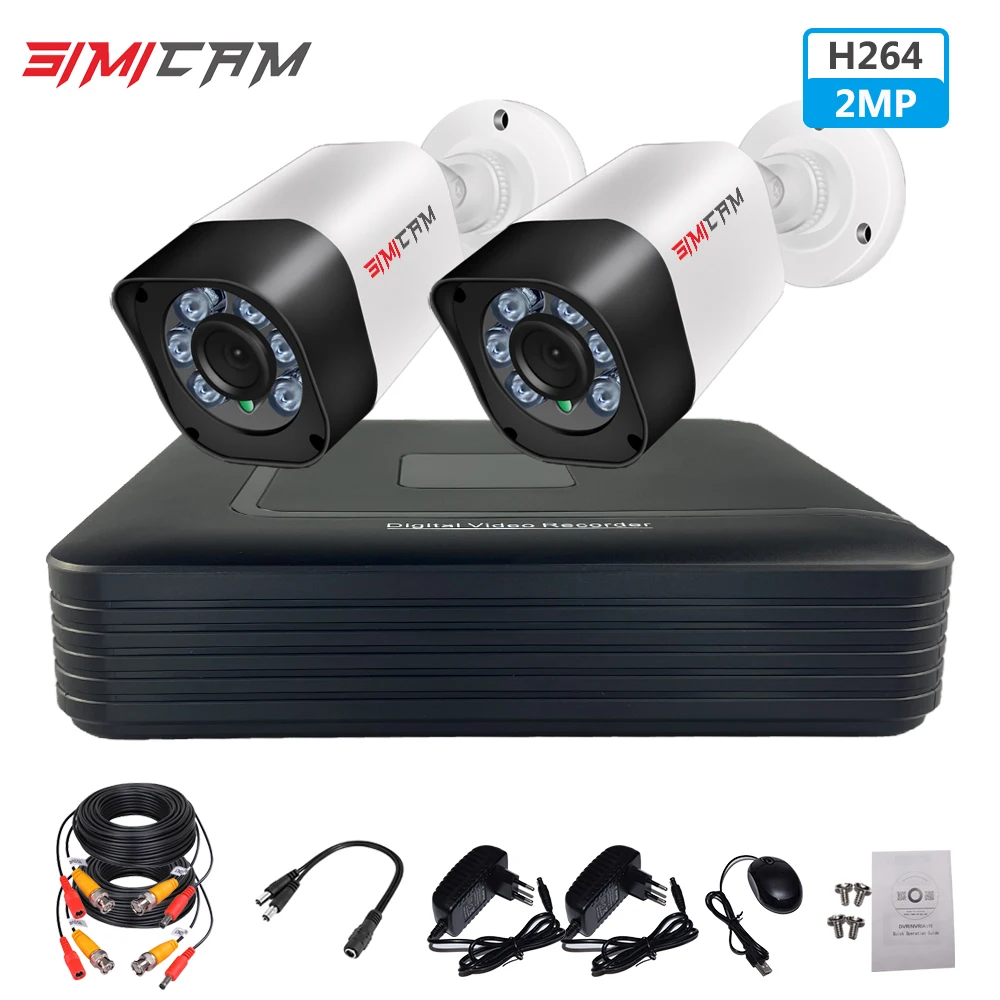 SIMICAM 1080P CCTV Security System Kits 4CH DVR 2PCS 2MP Bullet Infrared Waterproof AHD Analog Camera Video Surveillance Set BNC