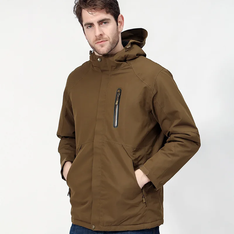 army green man Зимняя водонепроницаемая куртка для мужчин, одноцветная хлопковая куртка для пешего туризма, теплая куртка с USB подогревом, мужская и женская куртка Regenjacke Herren - Цвет: army green man