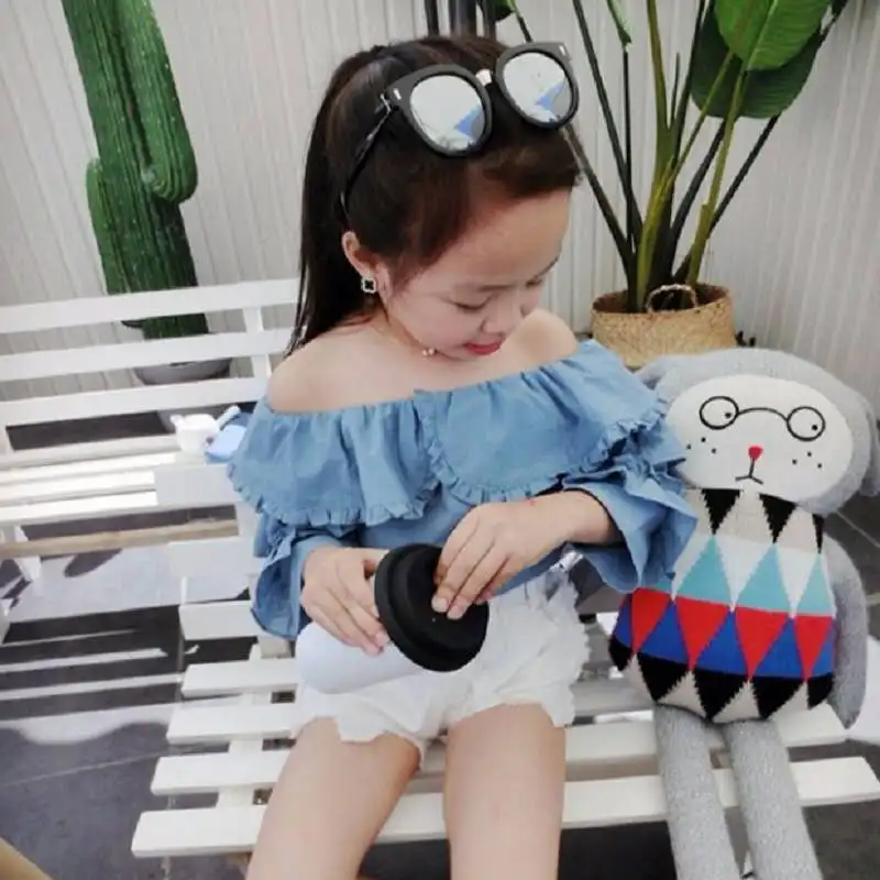 Джинсовая рубашка для девочек 3-8 лет с круглым вырезом | Мать и ребенок