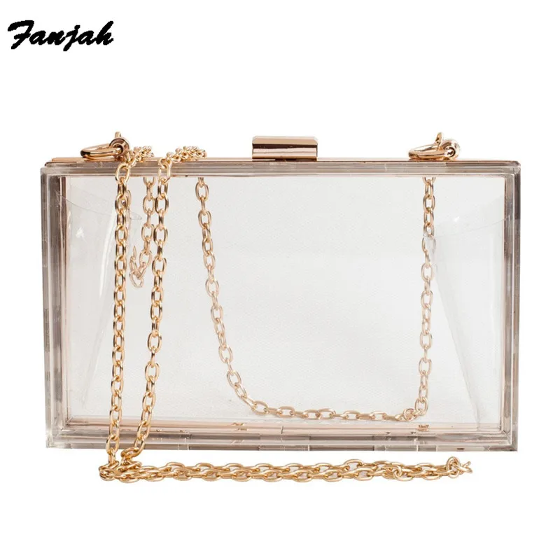 

Women's Lovely Transparent Clear Perspective Box Hand Package Second Gram Force Dinner Handbag Diagonal Portable Envelope Bags