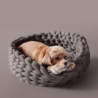 pet kennel coarse wool hand woven kennel washable solid color cat house cotton soft bed puppy house pet product for dog