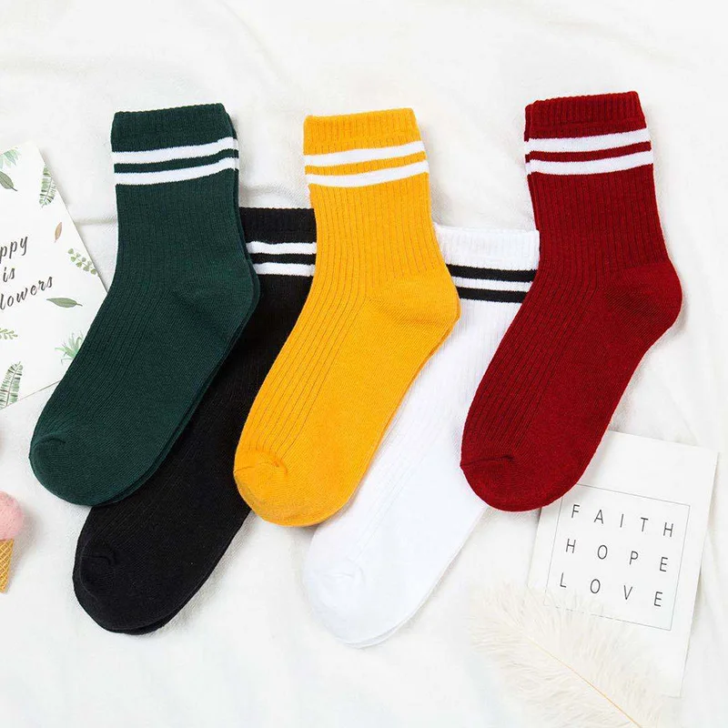 

5 Pairs Harajuku Socks Women Stripe Cotton Casual Funny Fashion High Quality Colorful Socks Woman 2021 New Kawali