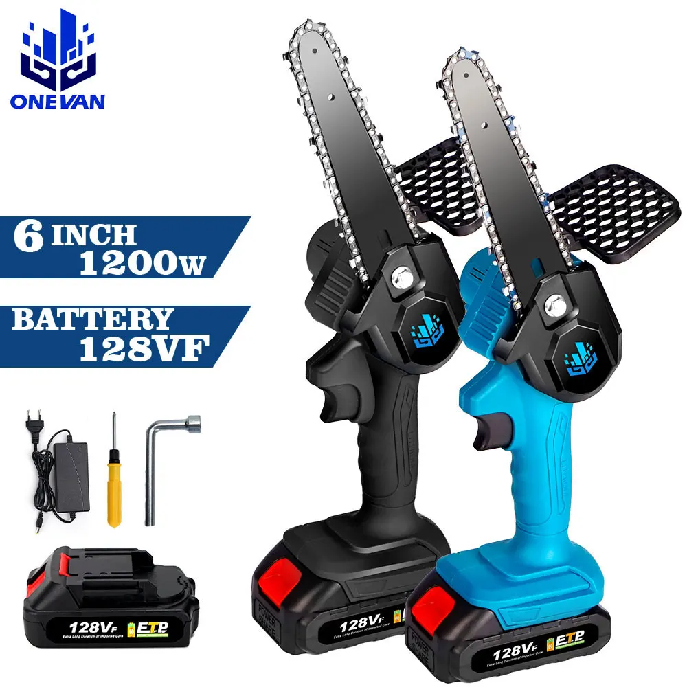 

Mini Electric Chain Saw 6Inch 18V For Fruit Tree Woodworking Garden Tools 1200W With Battery Rechargeable HandHeld Wood Cutters
