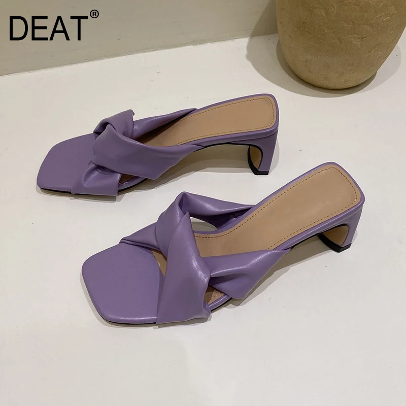 Женские шлепанцы с квадратным носком DEAT черные из искусственной кожи