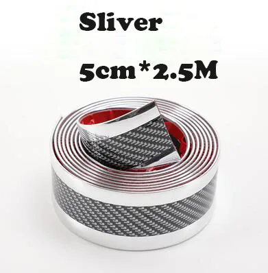 Silver 5cm X 2.5M Углеродное волокно резиновый порог 5D Защитная Автомобильная Наклейка для Toyota Corolla аксессуары e120 аксессуары для салона автомобиля - Название цвета: Silver 5cm X 2.5M