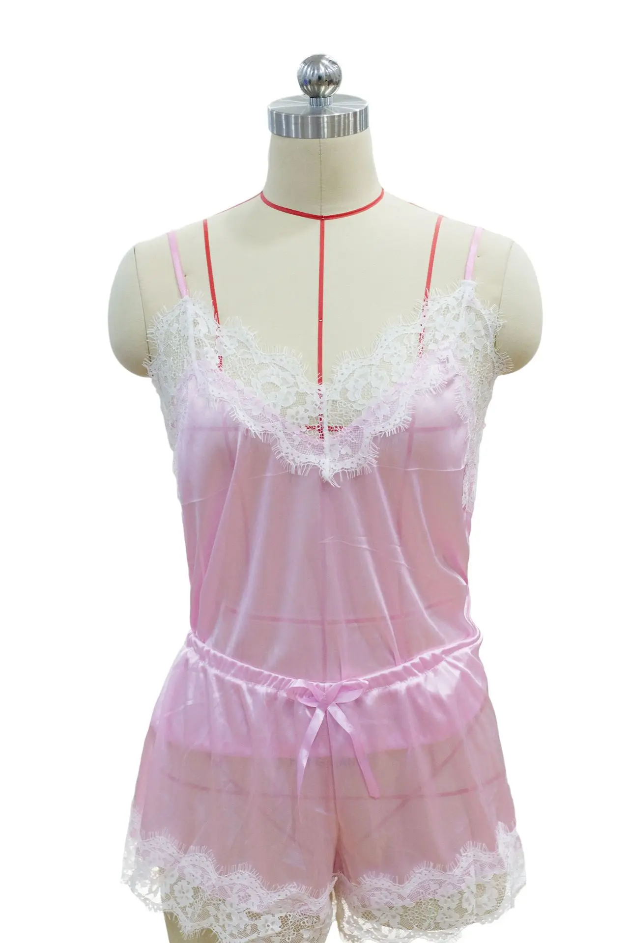 

Suspenders Summer Sexy Lingerie Satin Sleepwear V-Neck Dressing Gowns for Women Two Piece Set Woman Silk Pajamas