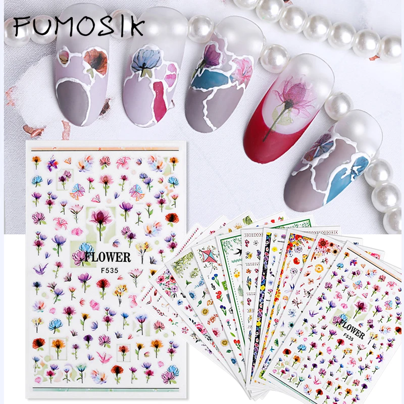 1 шт. 3D Слайдер для ногтей цветочные японские Цветочные наклейки маникюрные Типсы