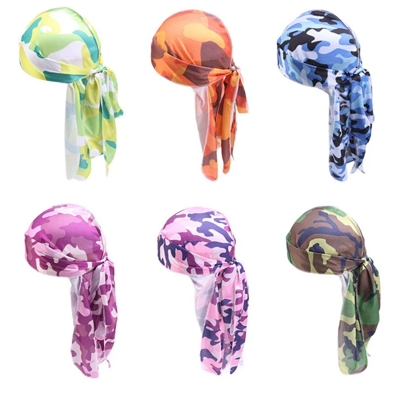 

12pcs/lot Men's Print camoflage camo Durag Bandanas Turban Headband silky Men DuRag Floral Waves Caps Turban Headwear