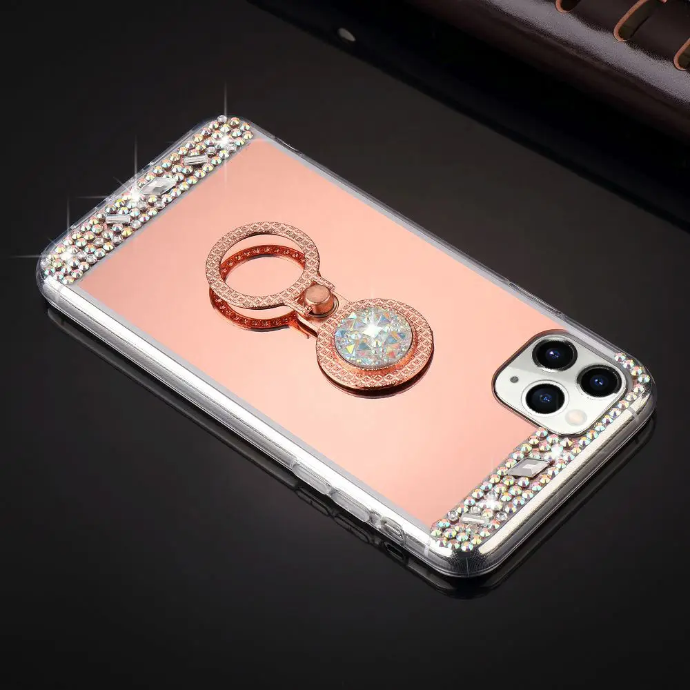 Роскошный Алмазный зеркальный чехол для IPhone 11 Pro Max X Xr Xs Блестящий блестящий с