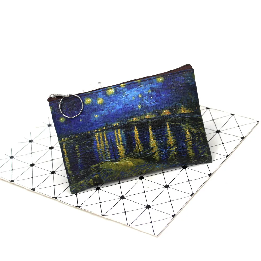 Classic Print Women Coin Purse Famous Painting Change Lady Holding Square Small Wallet Vintage Student Mini Bag | Багаж и сумки