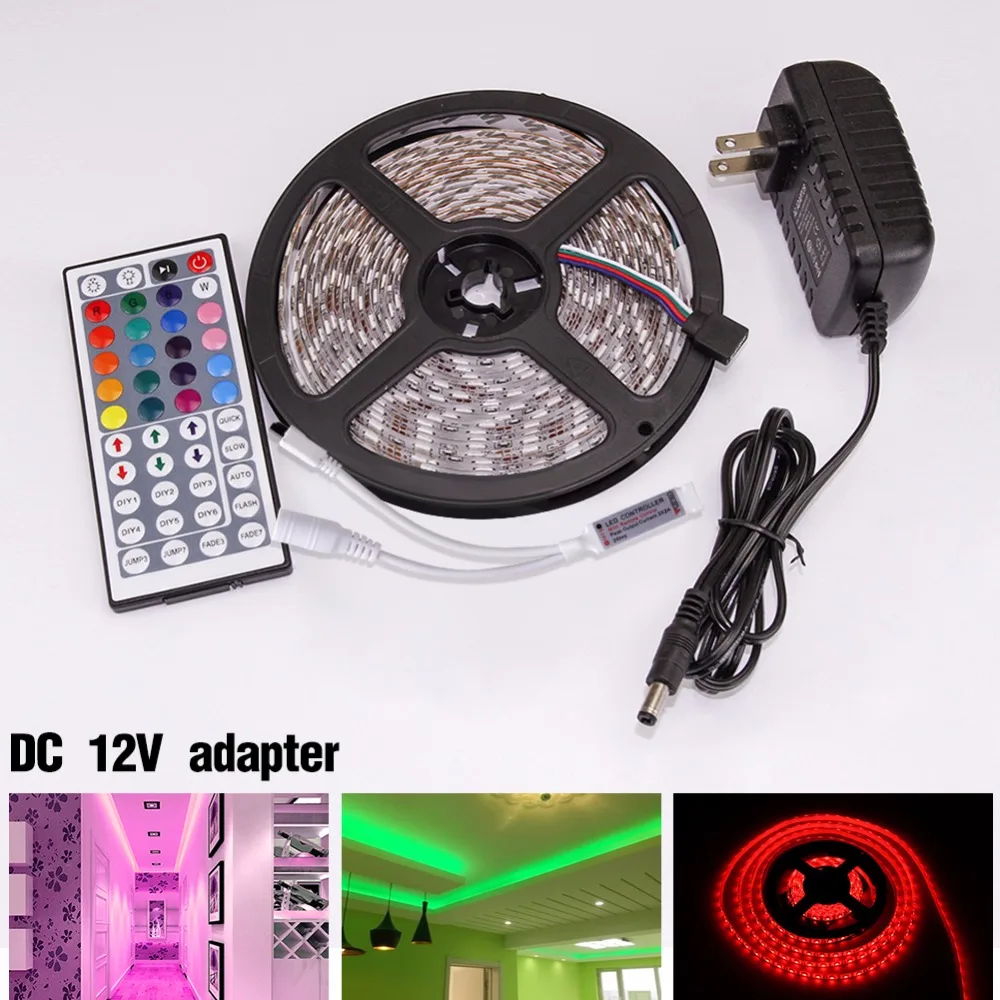 Светодиодная лента, светильник, гибкая Диодная лента, DC 12 В SMD 2835 5050 RGB 24Key 44Key, водонепроницаемый пульт дистанционного управления, 1 м, 2 м, 3M, 4M, 5 м, светильник ing