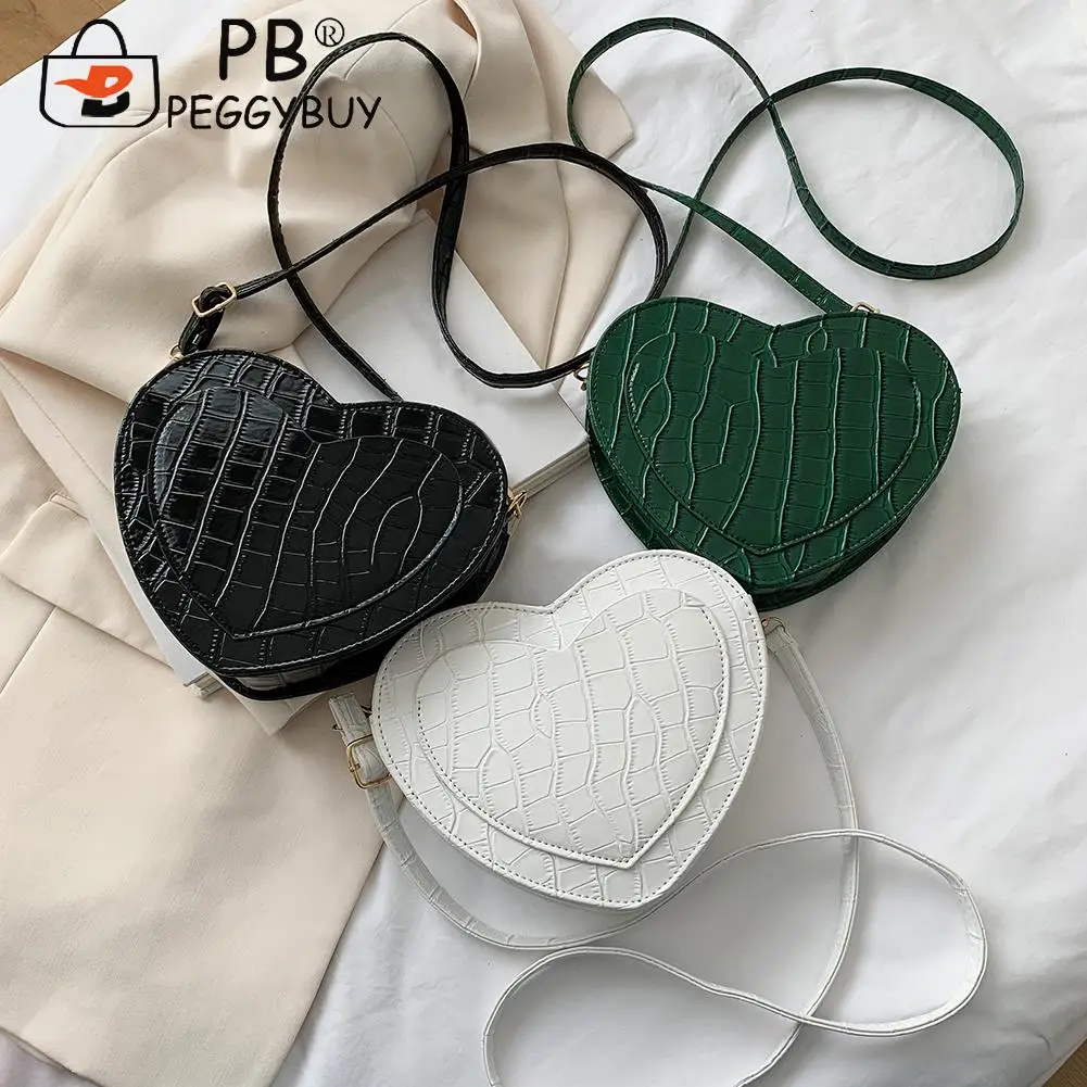 

Vintage Women Alligator Pattern Heart Shape Shoulder Crossbody Bag Portable Street Travel Pure Color PU Leather Handbags