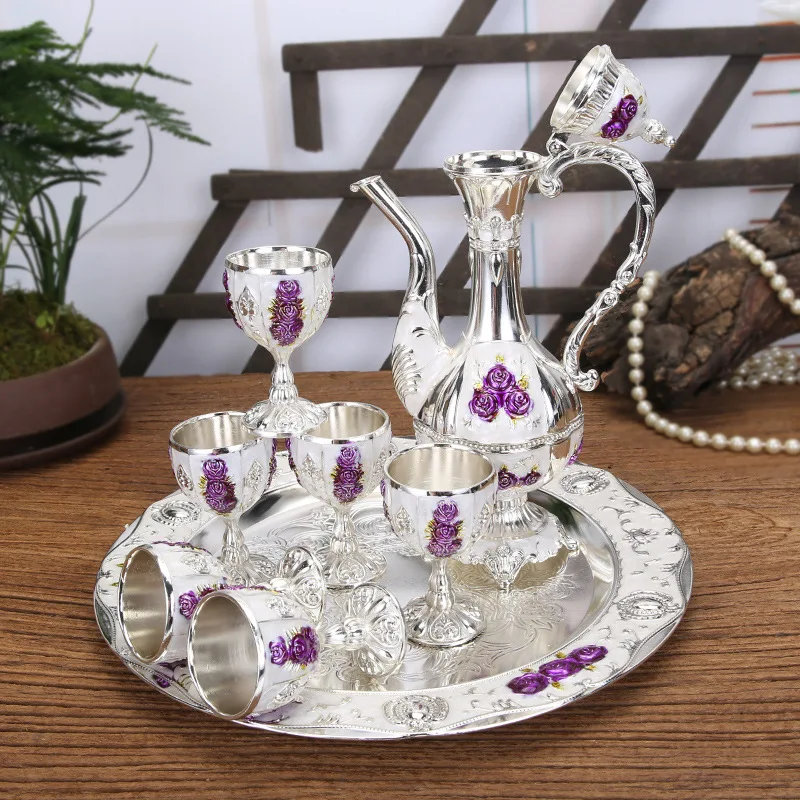 

Metal Wine Set/tea set, fashion zinc alloy wine set 1 set= 1 plate+ 1 pot +6 cups