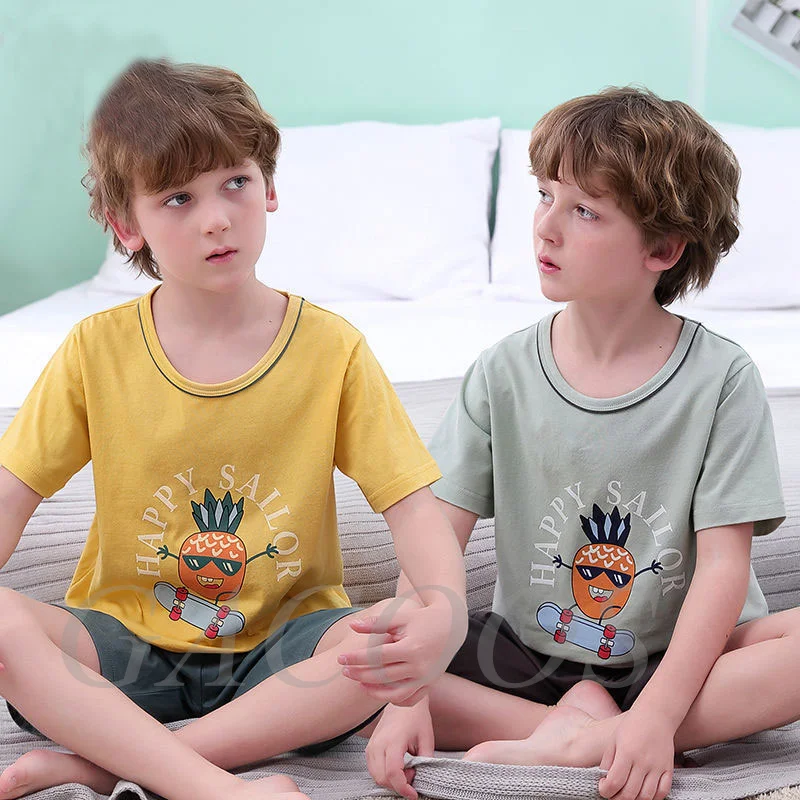 Детские летние пижамы с коротким рукавом комплект одежды для мальчиков