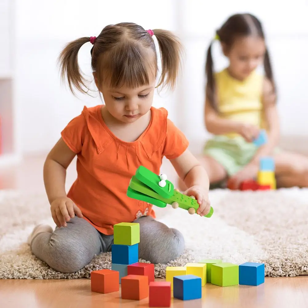 Мультфильм деревянные кастаньеты Clapper ручка дети милый музыкальный инструмент