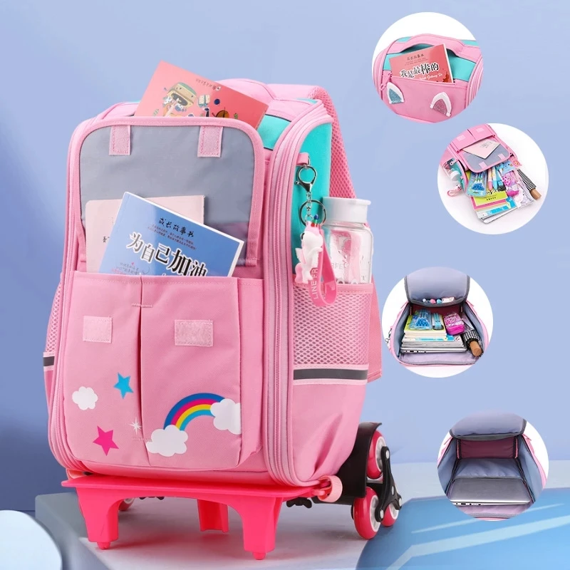 Kids Travel Trolley Backpack On wheels Boy's Girl's Trolley School bags Children's Travel luggage Rolling Bag School Backpacks