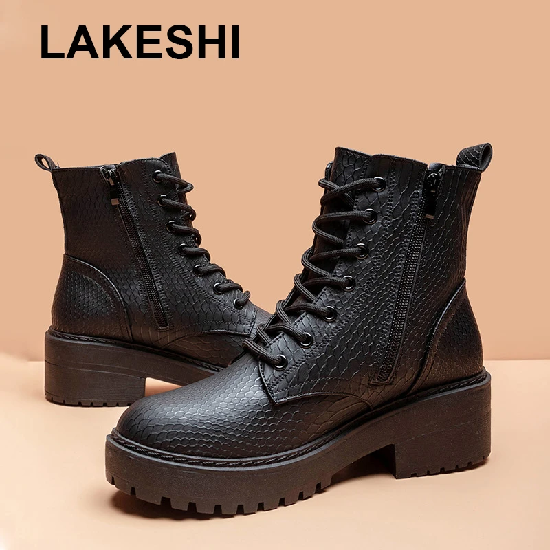 Boots Female Women Shoes Ankle 2020 Autumn British Wind Zipper Leather Platform Female Short Boots Motorcycle shoes Lady Boots
