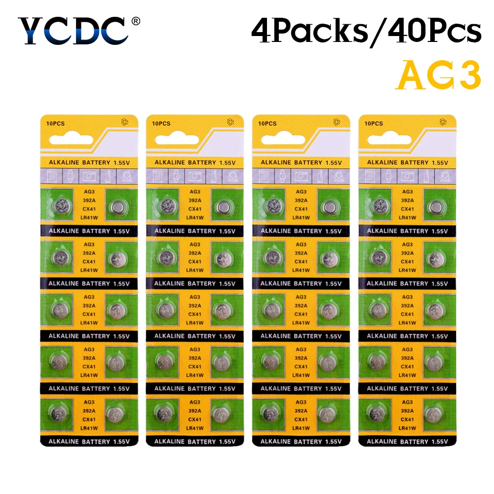 

YCDC 40Pcs LR41 AG3 392A SR41SW 384 LR736 V3GA 192 1.55V Battery Watch Coin Cell Wholesale Alkaline Button Batteries Single Use