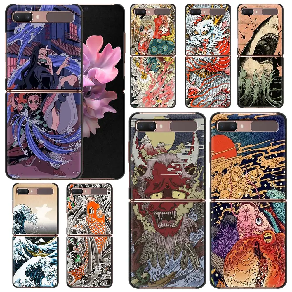 

Japanese Wave Anime Dragon Cover for Samsung Galaxy Z Flip 6.7" PC Hard Phone Case ZFlip 5G Black Segmented Protect Coque Cases