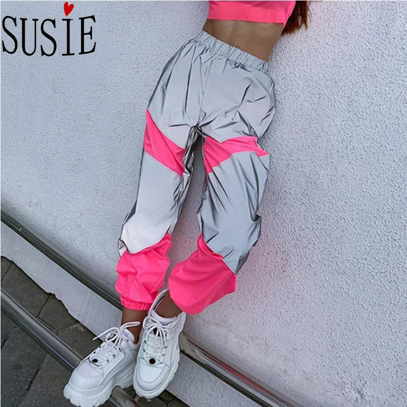 Брюки Светоотражающие женские брюки джоггеры нейлоновая Лоскутная спортивная