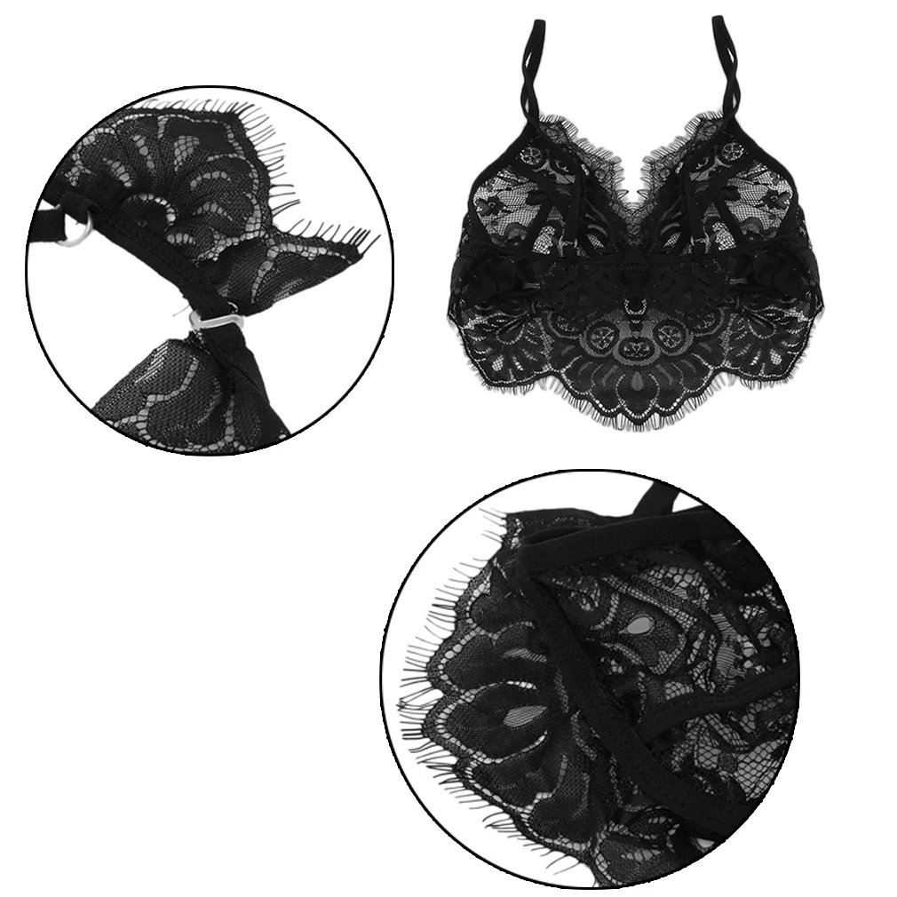 

Black Ultra Seductive Eye-Catching Stylish Popular Sexy Women Lingerie Lace Dress Babydoll Underwear Sleepwear Bra+Panty Set