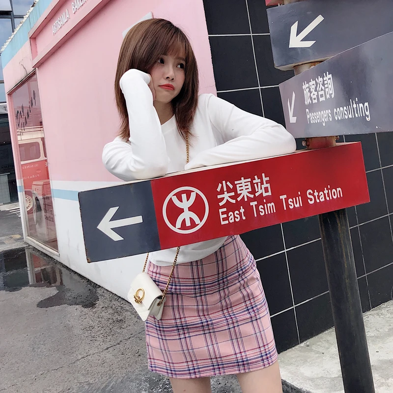 2019 Женские повседневные розовые клетчатые юбки в английском стиле преппи лидер