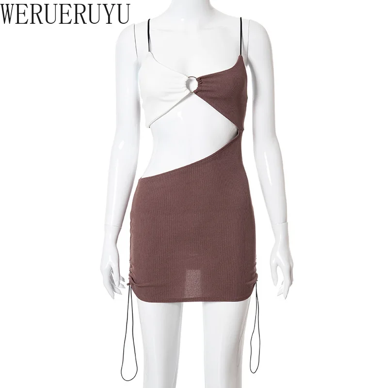 

New Summer Mini Beach Bodycon Slip Blue Dress Women Clothes 2021 Sexy Backless Patchwork Sleeveless Dresses for Women Party Robe