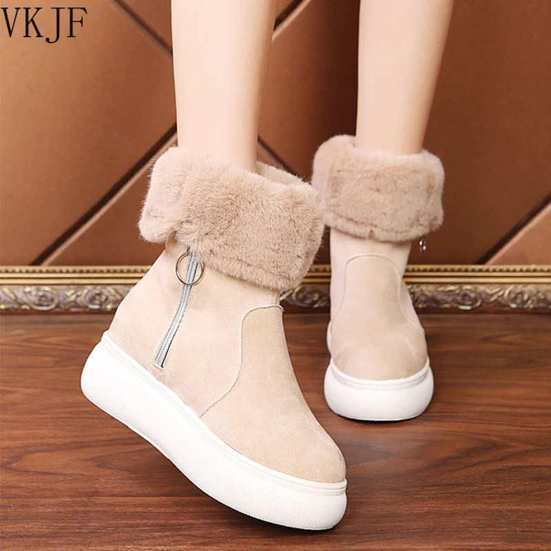 

Женские ботильоны из искусственной замши на скрытом каблуке и платформе, теплые короткие плюшевые ботинки на массивной подошве, зимняя жен...