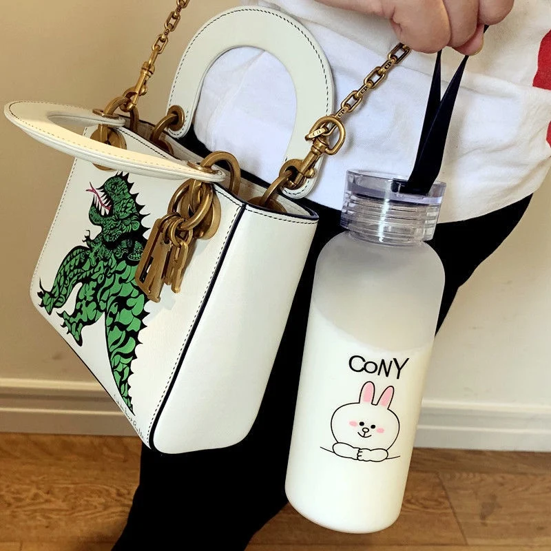 New Plastic Water Bottle Summer Cold Drink Juice Cup Portable Outdoor Sports Camping Cups Cute Animal Print Send Bag | Дом и сад
