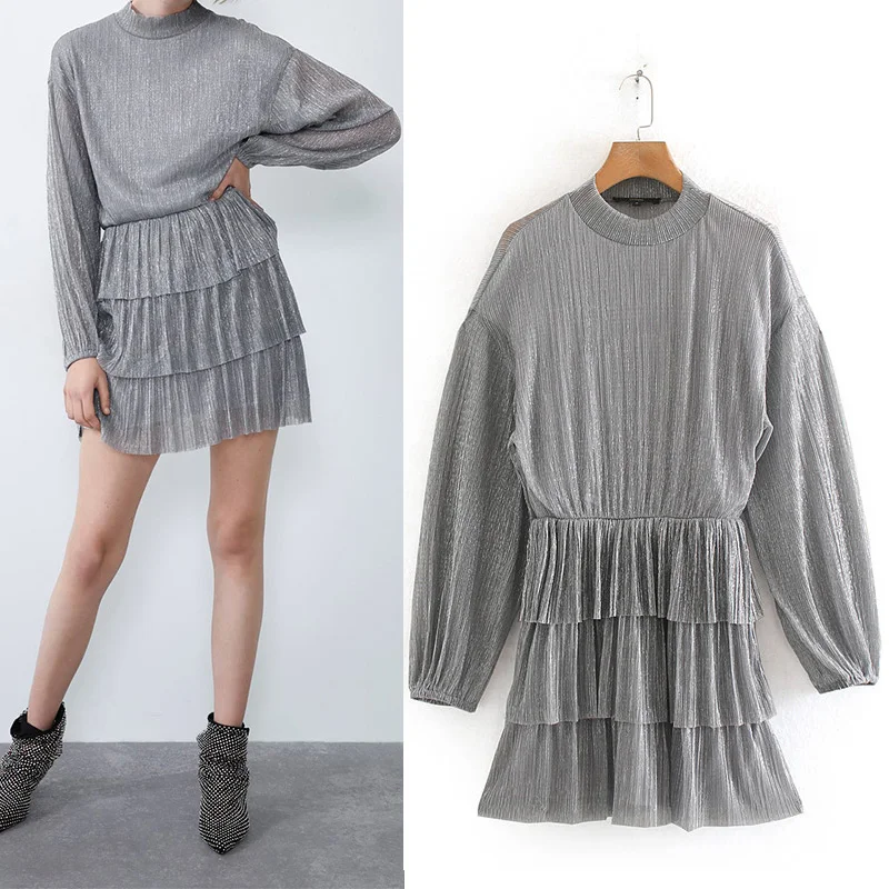 Новинка 2020 Za повседневное модное женское платье женская одежда серое однотонное