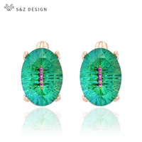 sz design new arrivals colorful oval crystal dangle earrings for women wedding jewelry fashion 585 rose gold egg shape eardrop