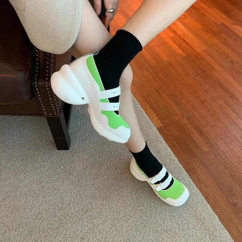 

Mixed Color Lace up Cross-tied High Heels Women Pumps Round Toe Designer Mary Janes Shoes Women Geometric Y2K Shoes