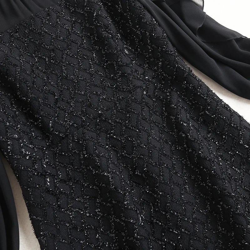 

New Arrivals Women Spring Fashion Long Sleeve Ruffle Chiffon Patchwork Dresses Elegant Black Casual Vestidos Female Party Festa