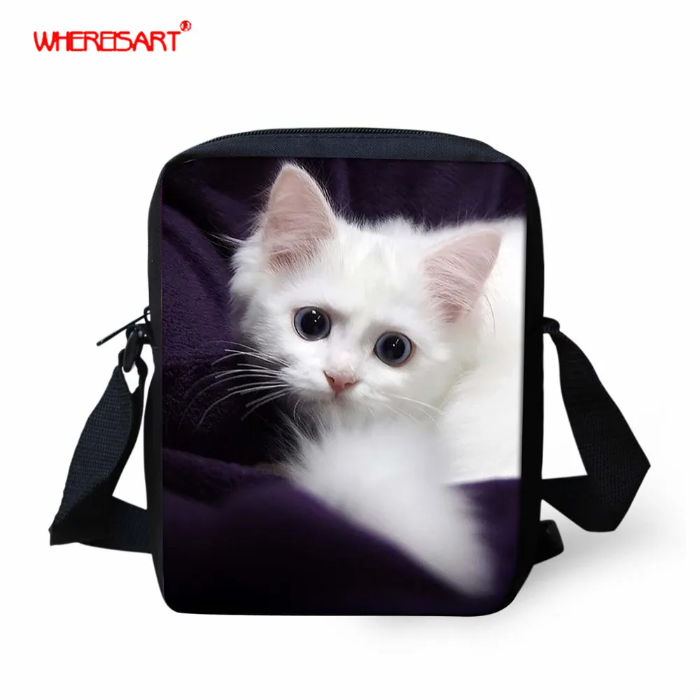 

WHEREISART Women Cute Shoulder Bag 3D Animal Pet Cat Printed Messenger Bag for Women Teen Girl Black Cat Design Bags Small Purse