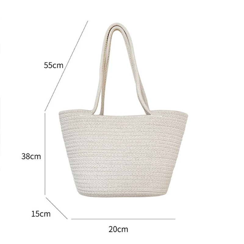 

New 2021 Summer Women Shoulder Bag Fashion Weave Casual Tote Beach Bag Canvas Handbag Messenger Bags Sac Main Femme Brown White