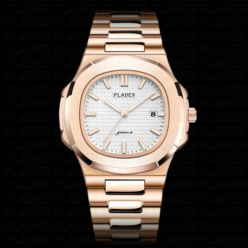 Роскошные мужские часы PLADEN из нержавеющей стали 2019 316L золотые светящиеся прочные