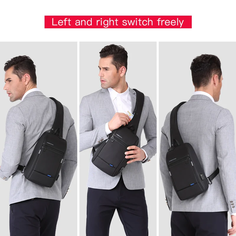 Kingsons Single Shoulder Bag for Men Messenger Male Chest Waterproof Small Crossbody 10 .1 inch Laptop w/ USB |